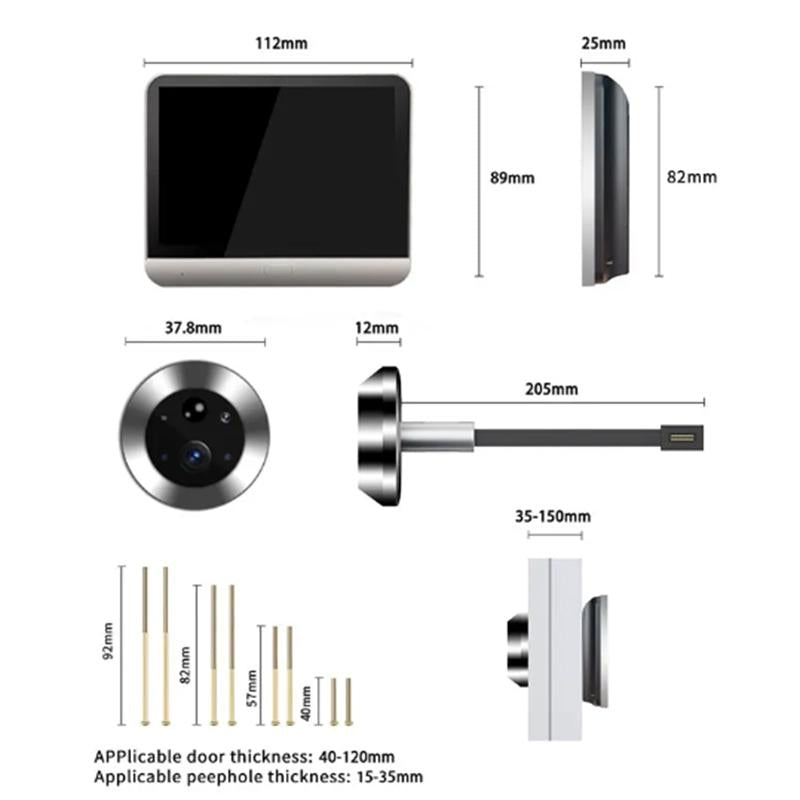 NNEDSZ 1080P Wifi Smart Cat Eye Video Doorbell With 4.3 Colour Screen And Hidden Graffiti Design - Black