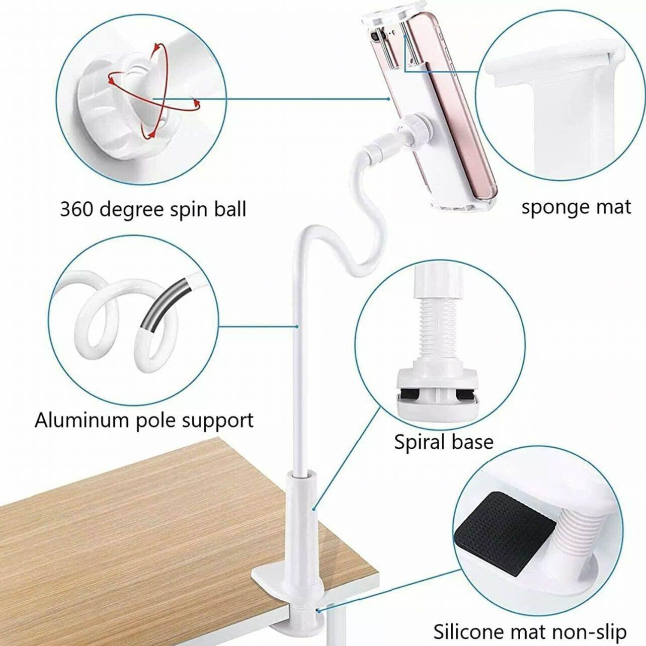 Adjustable Flexible Phone Tablet Holder with Clamp for Bed Desk Mount Use